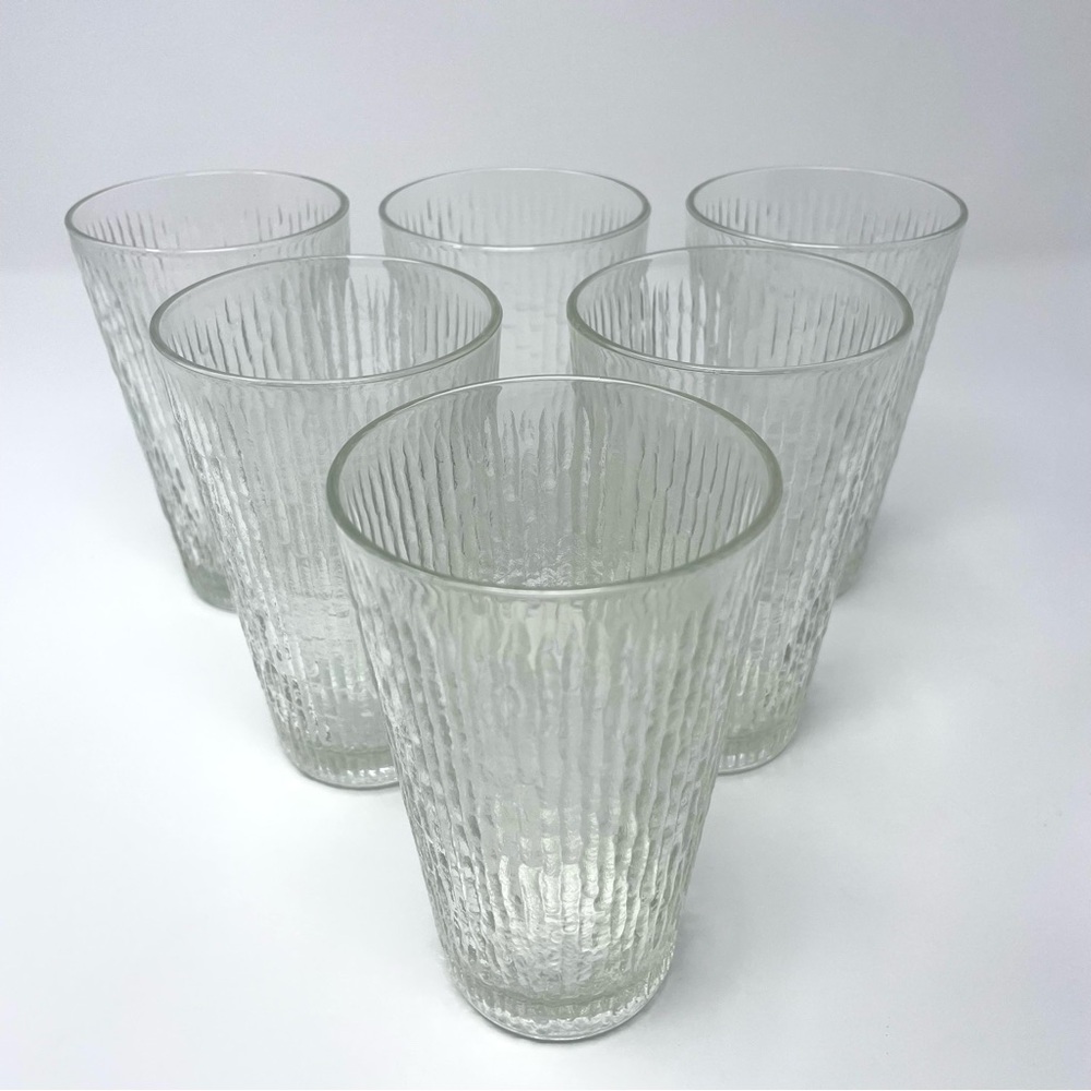 Vintage Jeannette Finlandia Tree Bark Clear Rippled Flared Tumbler Glasses Set 6